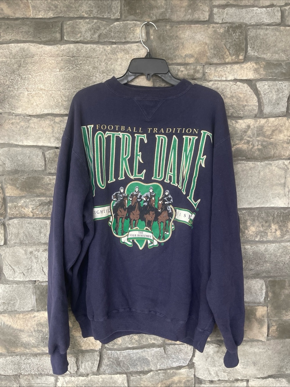 Vintage Notre Dame Sweatshirt Mens XL Blue Clover Horses Football USA Made